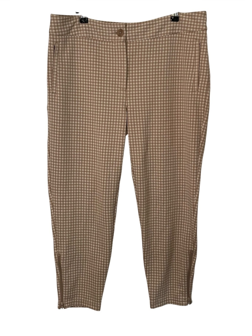 Betabrand Tan Houndstooth Stretch Ankle Pants